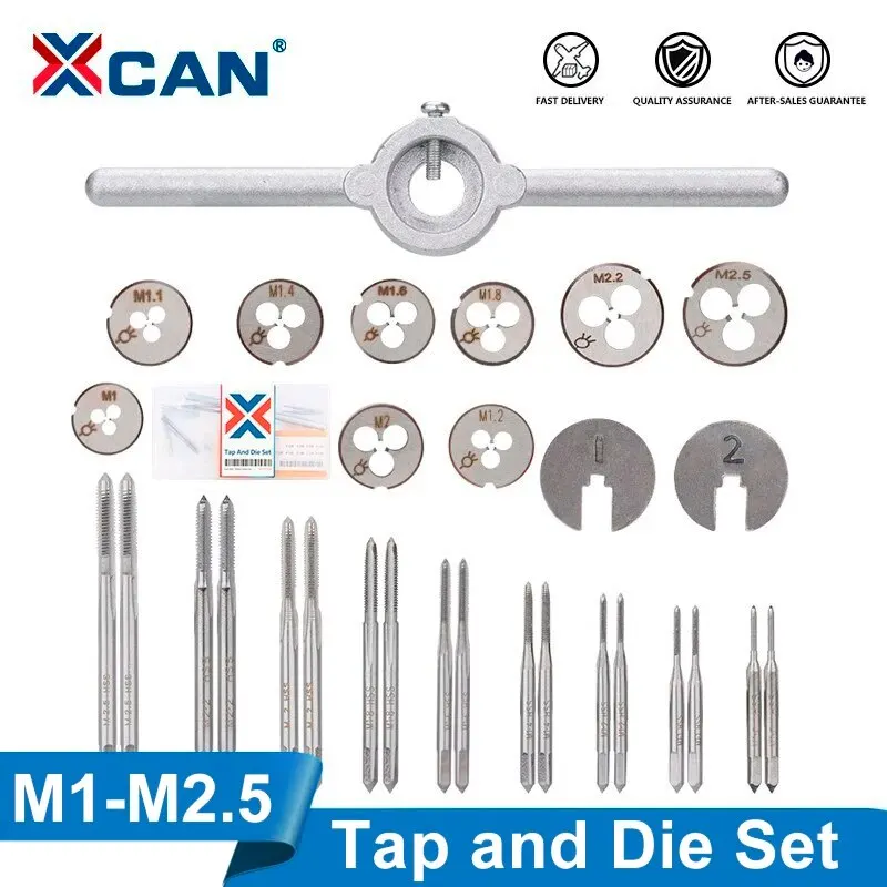 XCAN M1-M2.5 Metric Tap and Die Set Mini NC Screw Thread Plugs Taps HSS Steel Hand Screw Tap Die Wrench Set Hand Tools