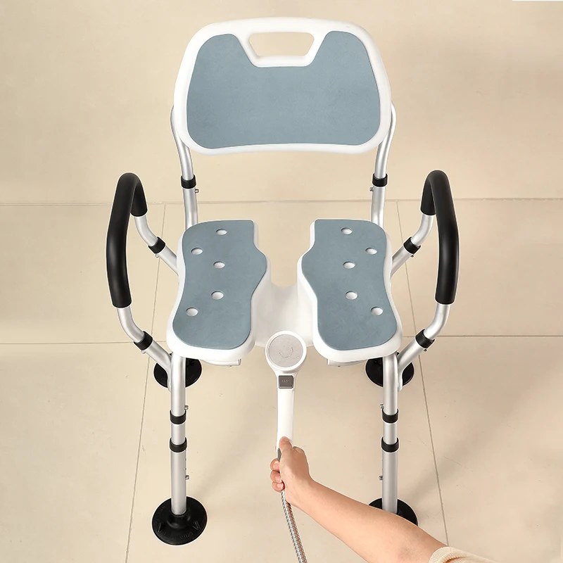 Elderly Shower Chair Anti-slip Bath Stool Adjustable Height Lightweight Aluminum Stools 3D Groove Bathroom Chairs Foldable Chair