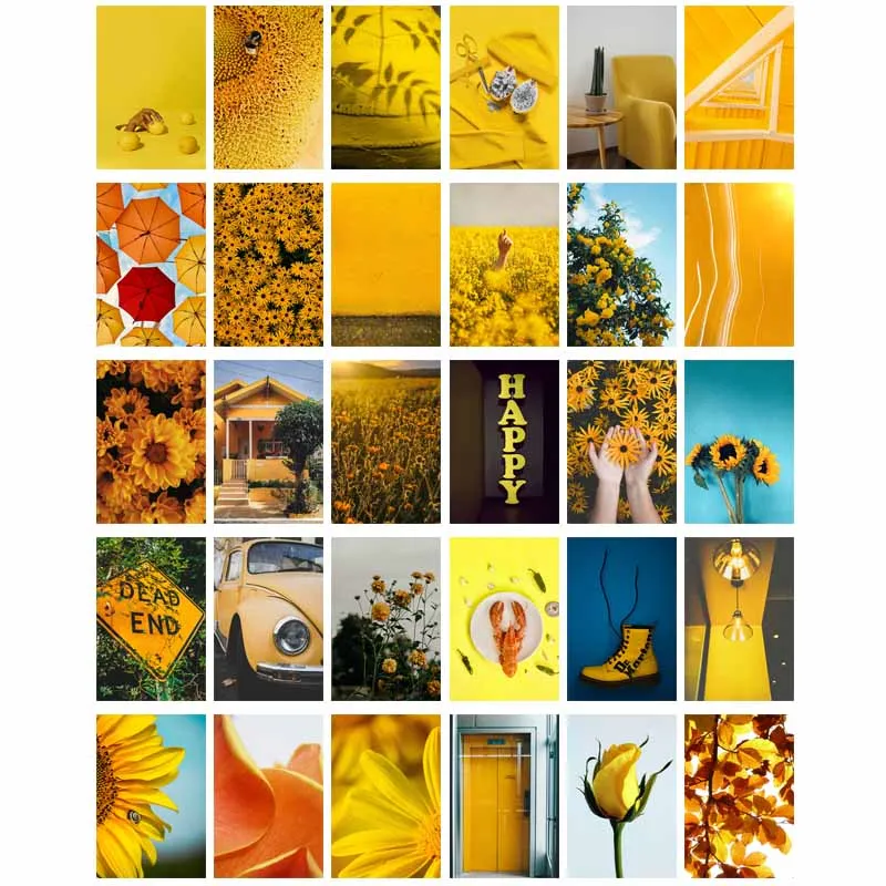 

30pcs Ins Yellow Aesthetic Collage Kit Cards Wall Art Painting Room Decoration Poster Home Decor Mural Photo Props Teens Gifts