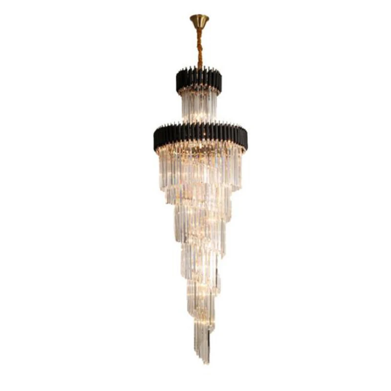 Luxury Modern Crystal Chandelier for Staircase Long Loft Light Fixture Villa Lobby Living Room Decor Elegant Hanging Lighting