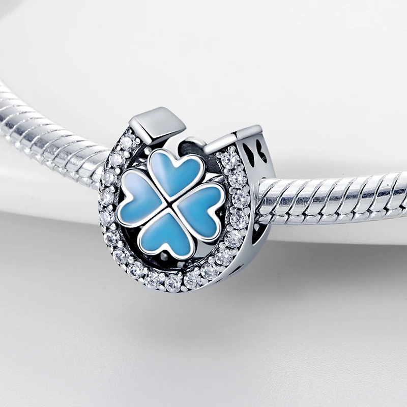 سحر الأصلي 925 فضة القلب أربع أوراق البرسيم حسن الحظ رمز الخرز صالح سوار المرأة مجوهرات Diy بها بنفسك هدية