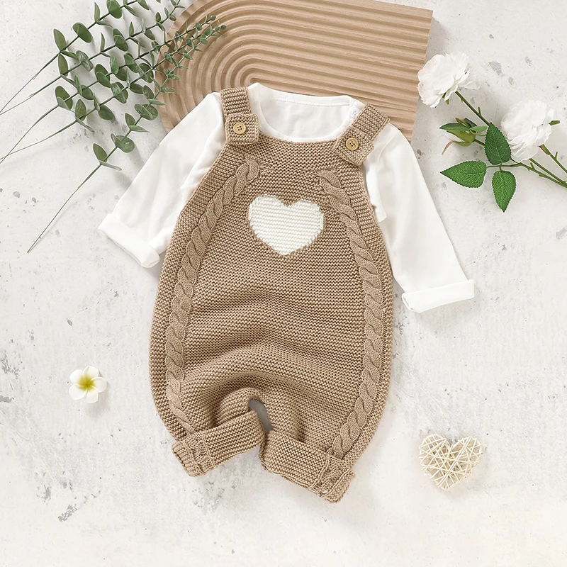 

Baby Rompers Knitted Newborn Boys Girls Jumpsuit Sleeveless Autumn Infant Kid Sling Clothes 0-18M Fashion Solid Loving Overalls