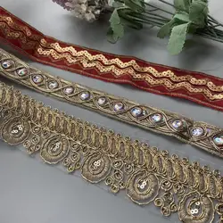 1 metro rosso etnico filo d'oro paillettes tessitura nastro nastro scarpe vestito ricamato finiture in pizzo accessori per cucire fai da te nuovo