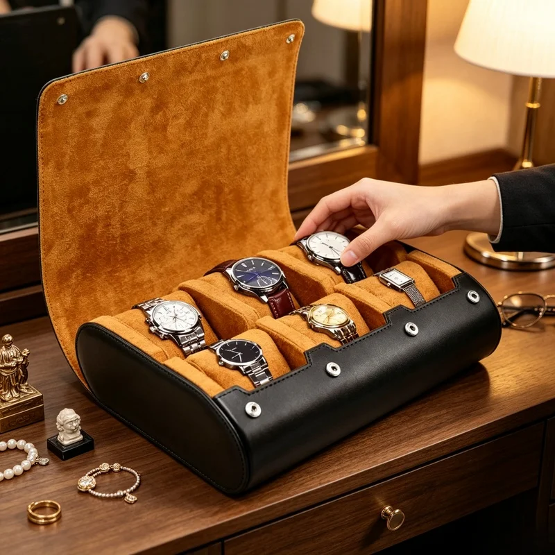 Étui de rangement portable pour montres à 6 emplacements, boîte organisatrice multi-emplacements pour montres-bracelets, pour hommes et femmes, collection de montres