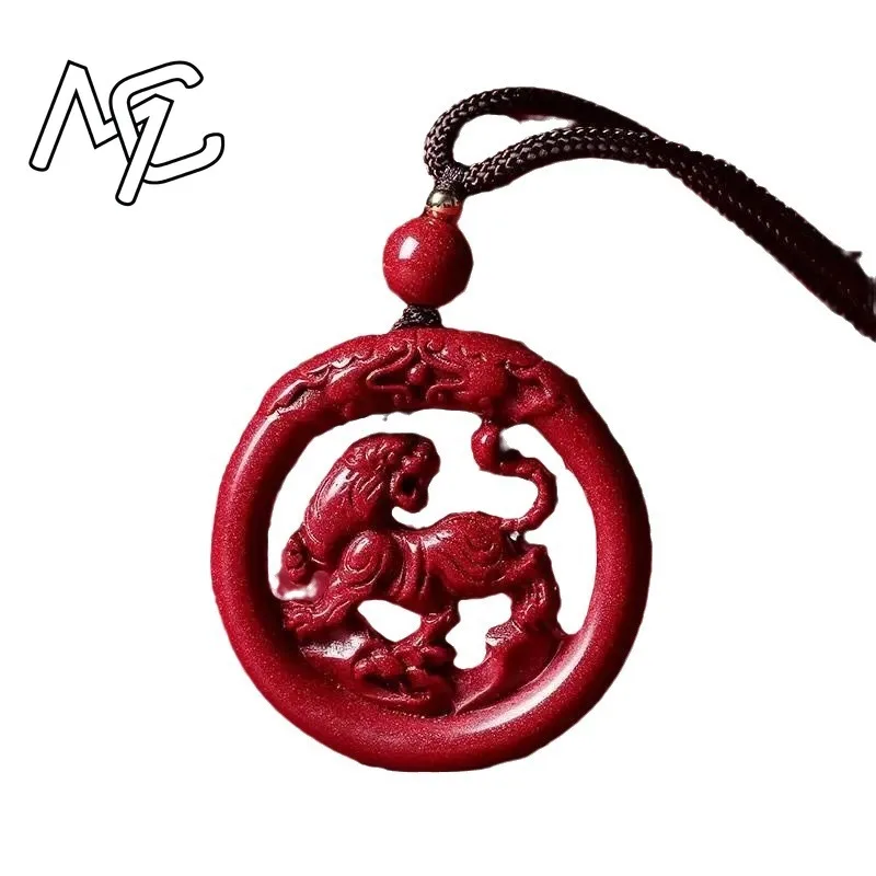 

Energy Luxury Red Cinnabar Chinese Zodiac Hollow-out Pendant Gemstone Necklace Natural Fashion Jewelry Women Accessories Gifts