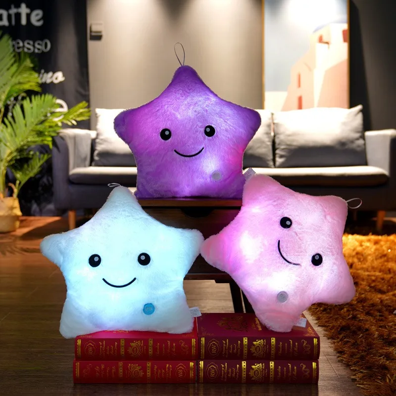 LED Luminous Star Pillow Plush Glowing Five-Pointed Stars Cushion for Girl Children Light Pollow Birthday Gift Home Decoration