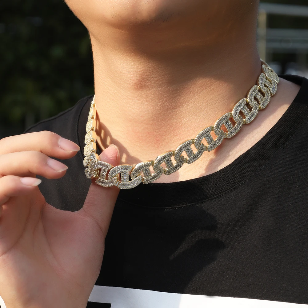 UWIN 17MM 8 Shape Cuban Link Chain Necklaces for Men Iced Out AAA Prong Setting Baguettecz CZ  Hip Hop Jewelry for Father's Day