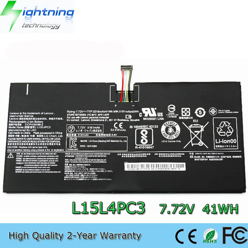 

L15L4PC3 7.72V 41Wh Laptop Battery for Lenovo IdeaPad Miix 720-12IKB Miix 5 Pro L15M4PC3 21CP4/50/96-2