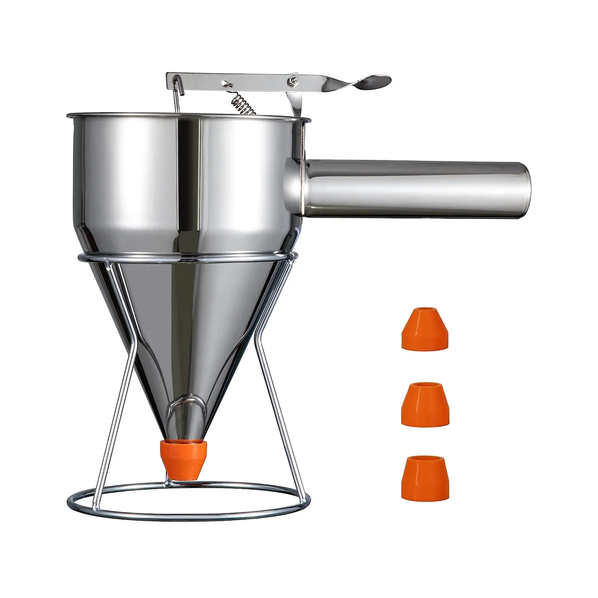 Dispensador de massa de panqueca, dispensador de bolo de funil de aço inoxidável multi com suporte ótimo para panquecas, cozido