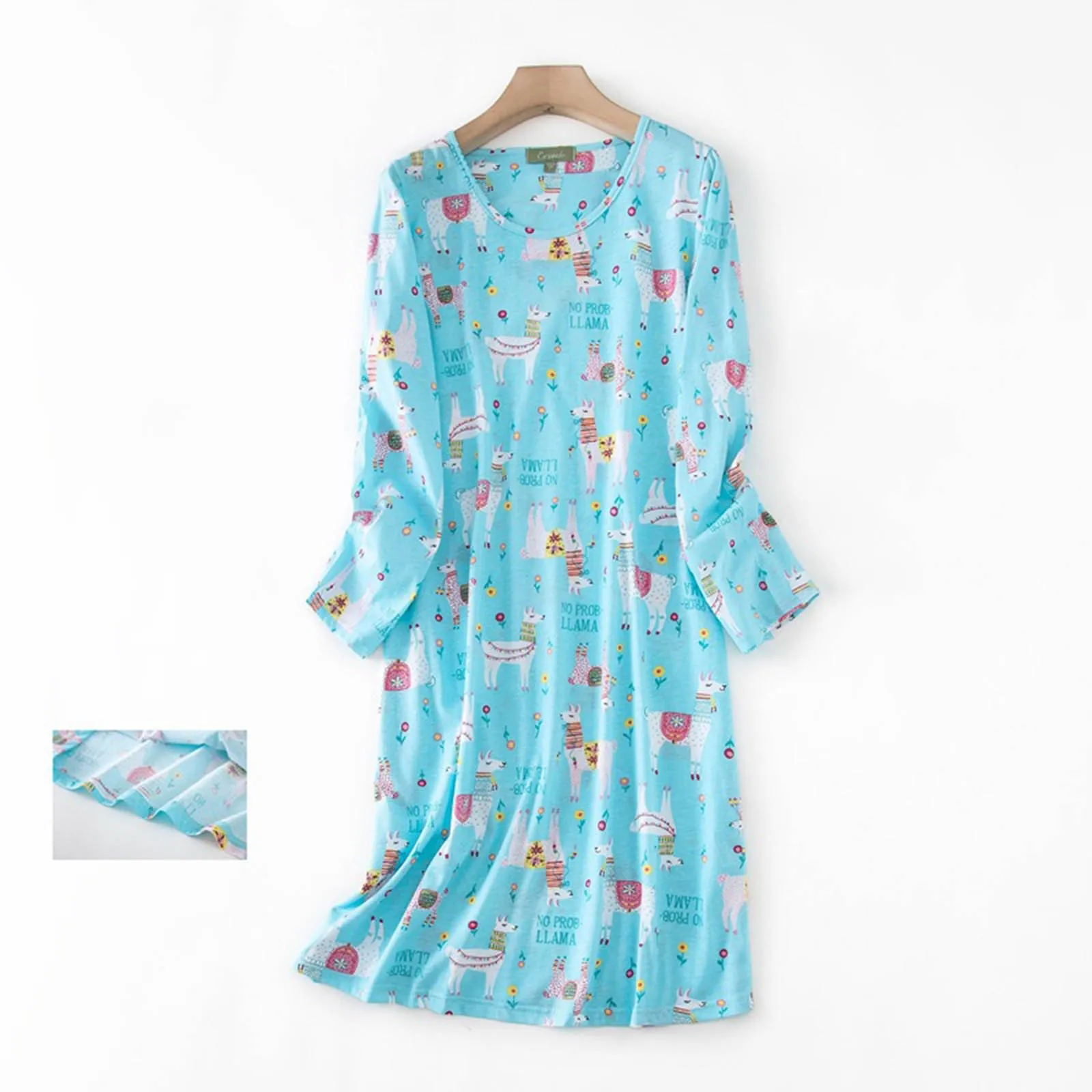 New Loose Casual Pajamas Long-Sleeved Nightgown Cute Cartoon Printing Skirt Pajama Home Wear Slim Sleepwear