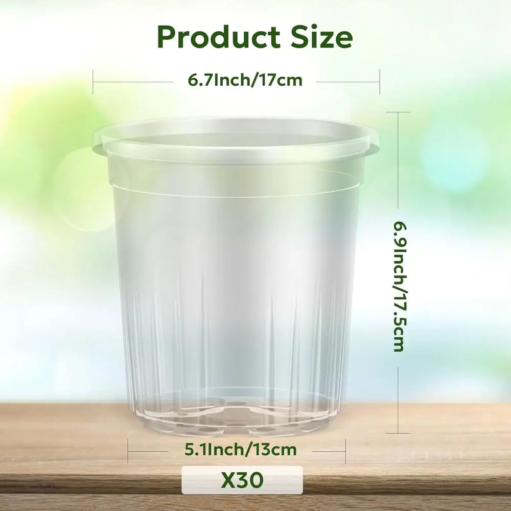 30 Packs 1 Gallon Clear Reinforced Nursery Pots with Drainage, 7 Inch Plastic Planters for Seedlings, Propagation, and Root Cutt