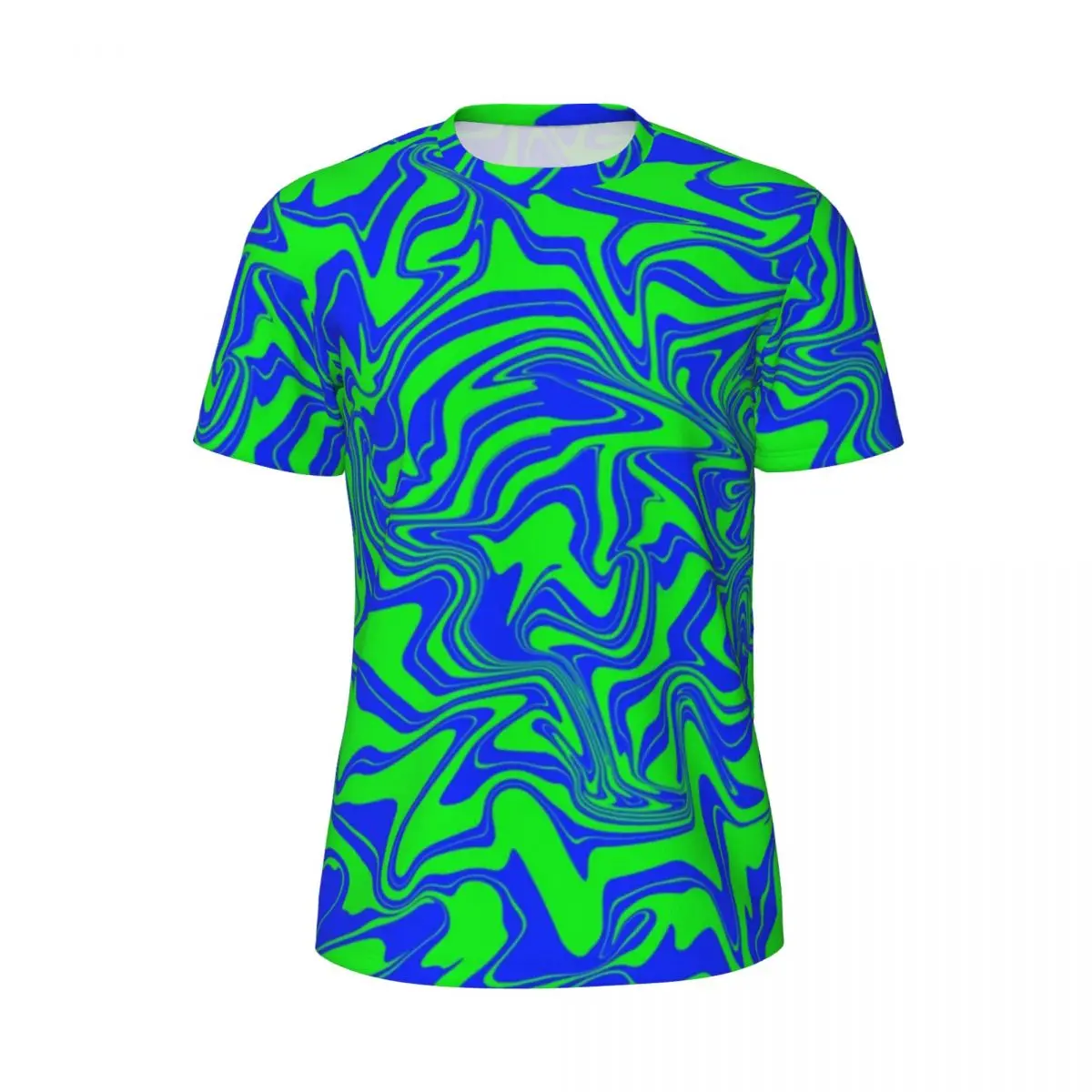 Green Liquid Swirl Gym T Shirt Summer Blue Abstract Art Print Y2K Funny T-Shirts Popular Tee Shirt For Men Custom Tees Plus Size