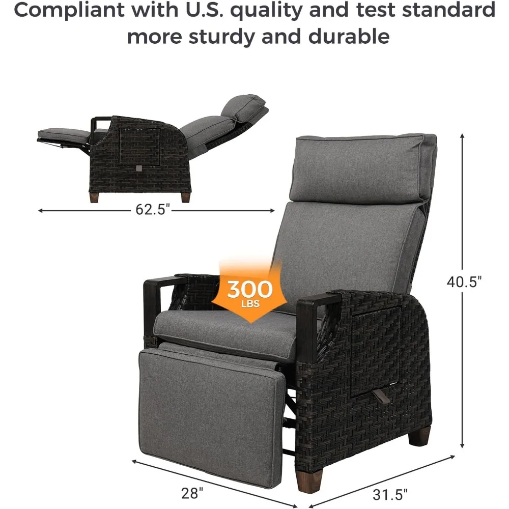 Terrace outdoor lounge chair, adjustable backrest, movable footstool, olefin mat flip table, willow twig flat recliner