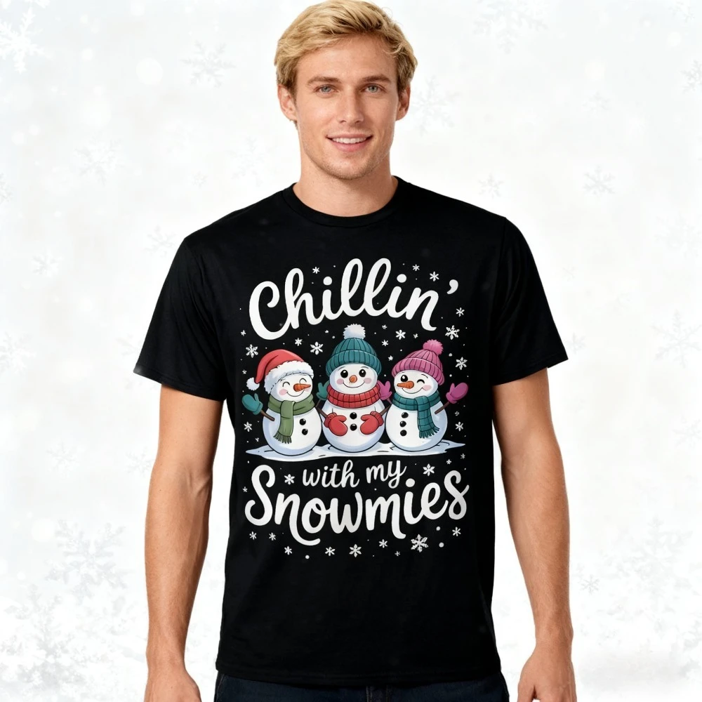 

Chillin with My Snowmies Funny Christmas Shirt Snowman Matching for Friends Family T-Shirt Men Women Christmas Festival Costumes