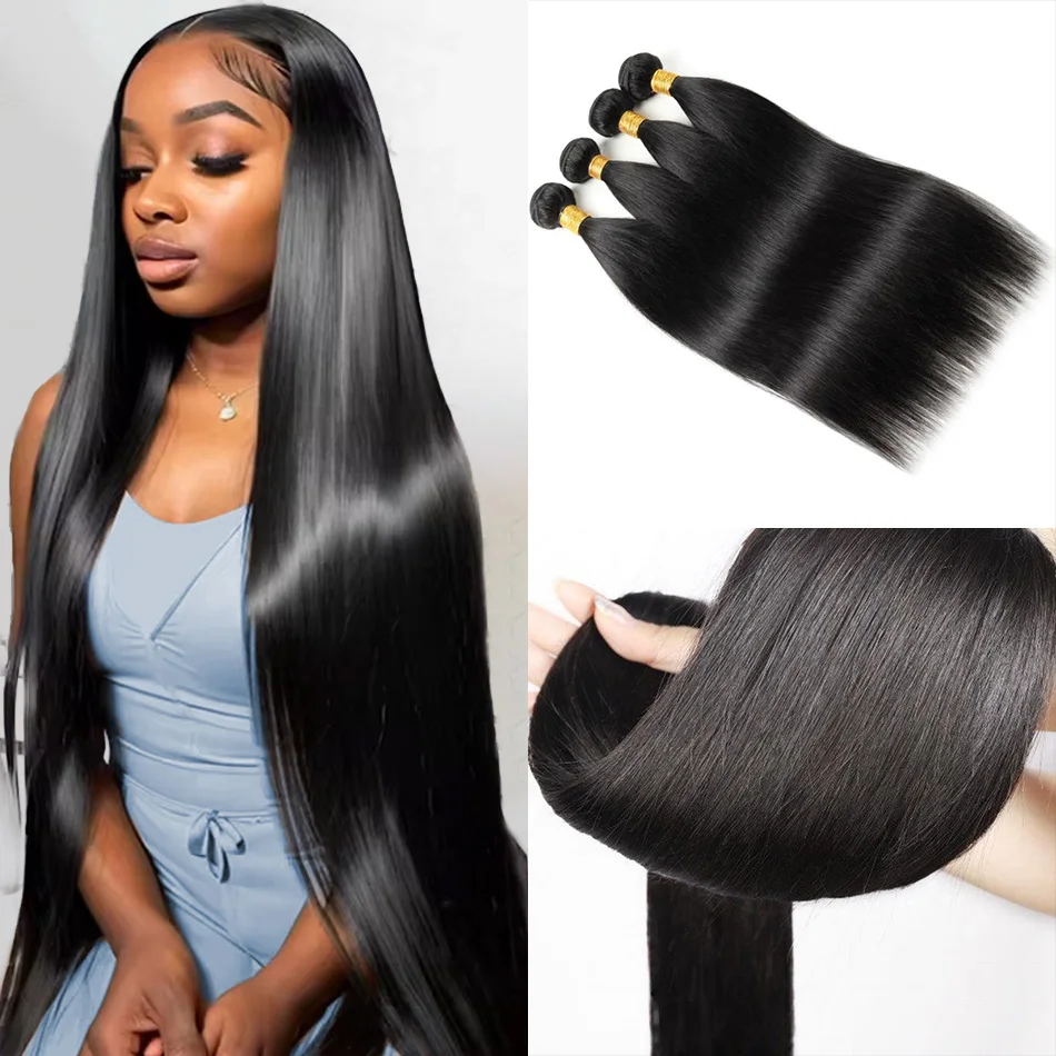 

Straight Human Hair Bundles Weave Remy Hair Extension1Pc Bundles Brazilian 100% Human Hair 10-32 Inches For Women Natural Black