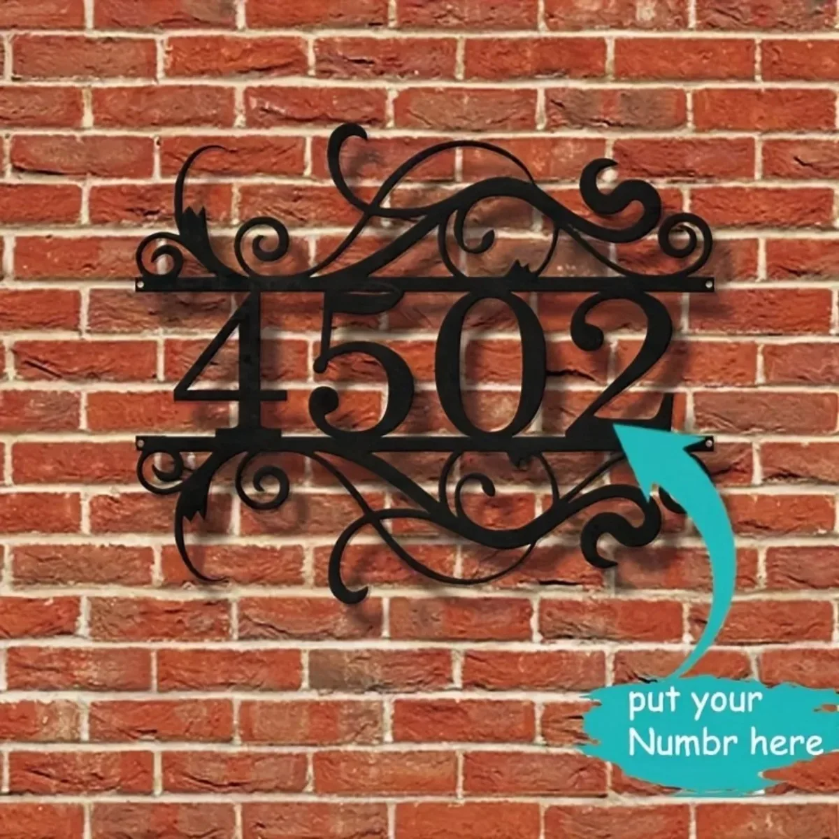 Custom Boho Metal Address Plaque | Personalized with Name & Number | Durable Iron Sign | Suitable for Front Door