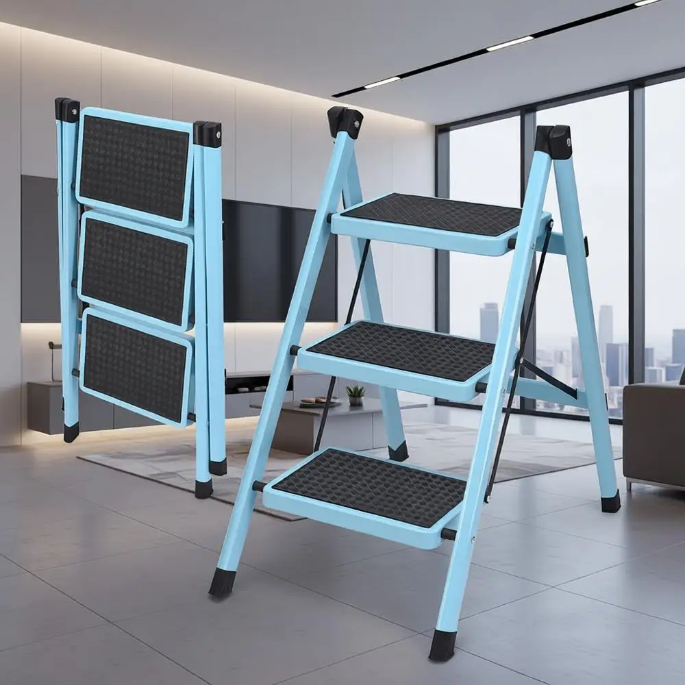 

Lightweight Portable Step Ladder, 330 lbs Capacity, Anti-Slip Wide Steps, Ideal for Home & Office, Blue