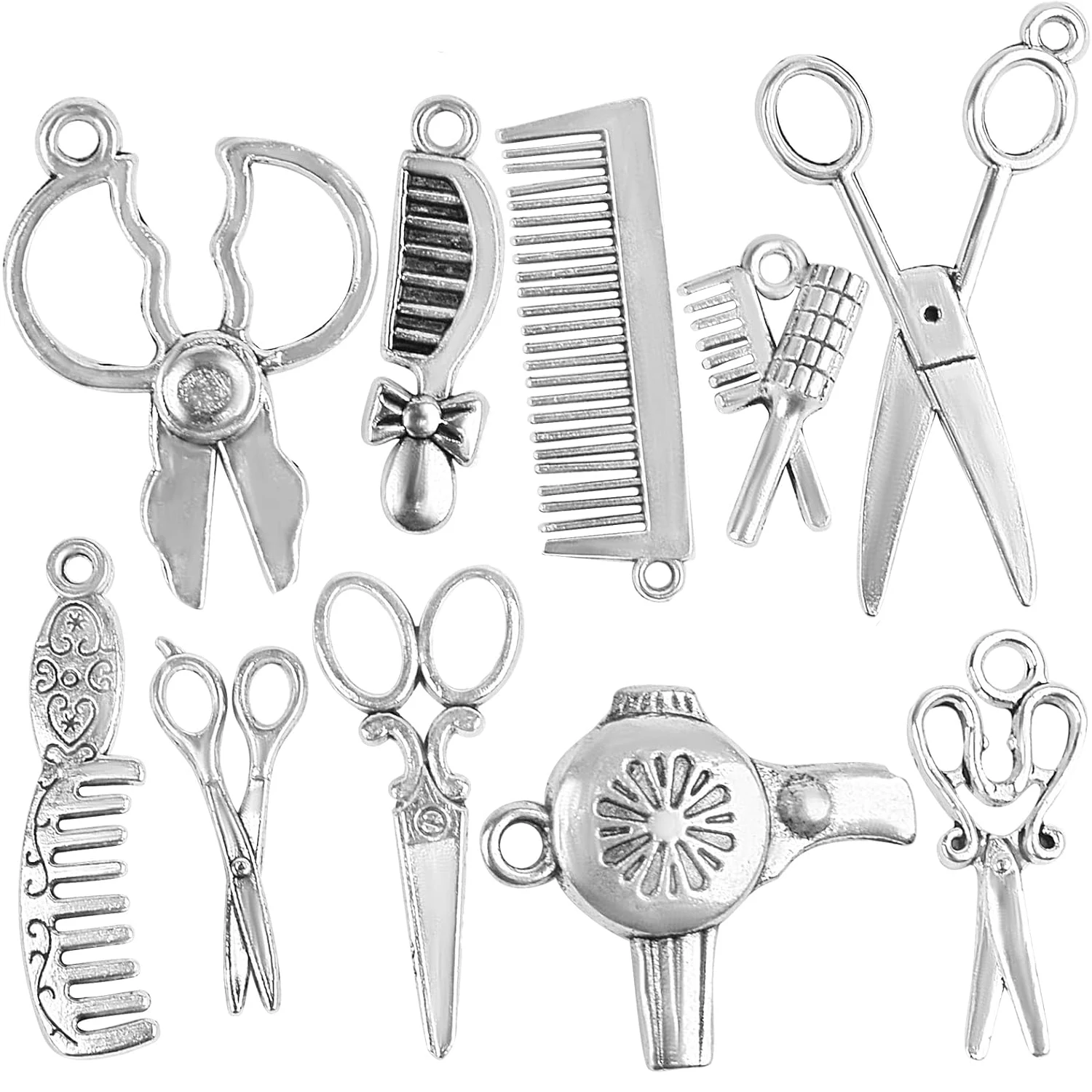

60pcs Hairdresser Charms Collection Hair Stylist Charms Pendant Scissor Comb Hairdressing Tools for DIY Necklace Bracelet