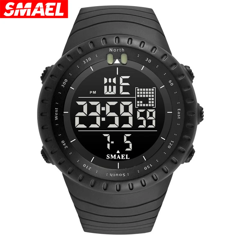 SMAEL Top Brand Men Electronics Watch Outdoor Sports Waterproof  Big Dial Digital LED Alarm Digital-watch Male 1237