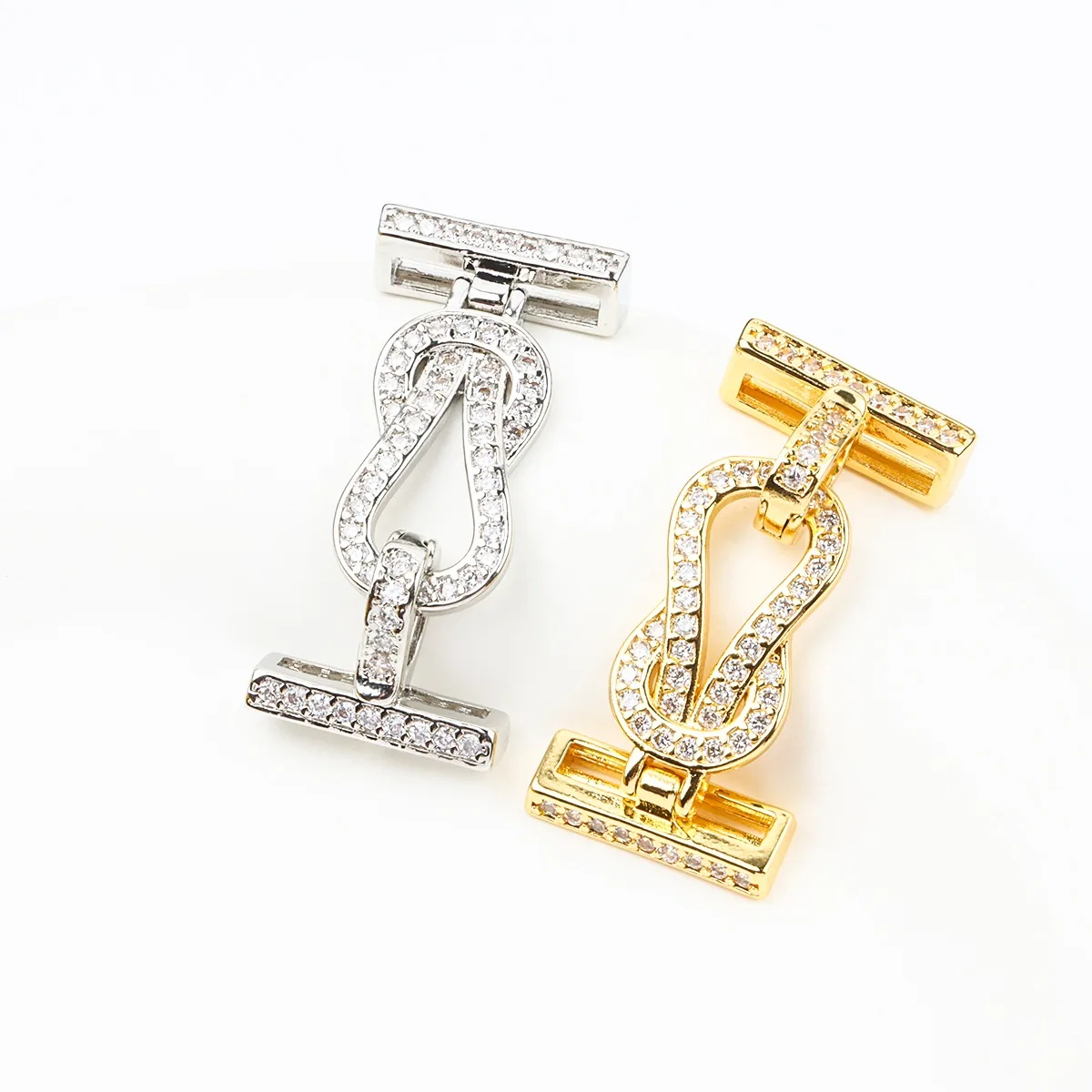 

18K Gold-plated Zircon-inlaid Woven Interwoven Double-breasted Necklace Bracelet Closing Buckle Connecting Buckle DIY Accessorie