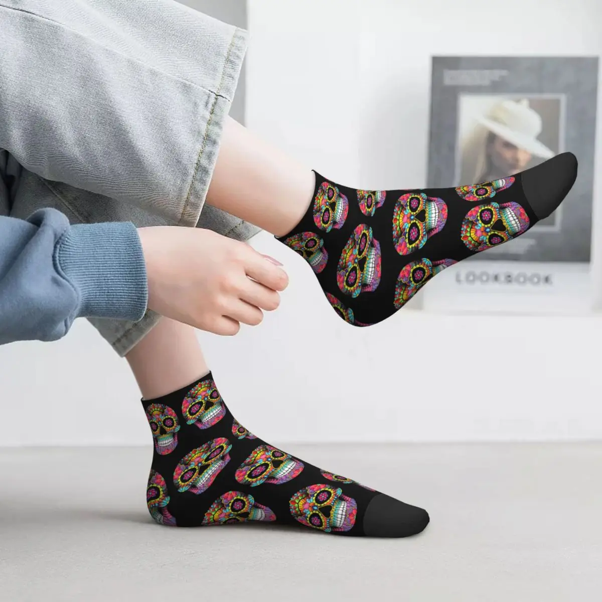 

Sugar Skull Full Colors Socks Harajuku Super Soft Stockings All Season Socks Accessories for Unisex Gifts