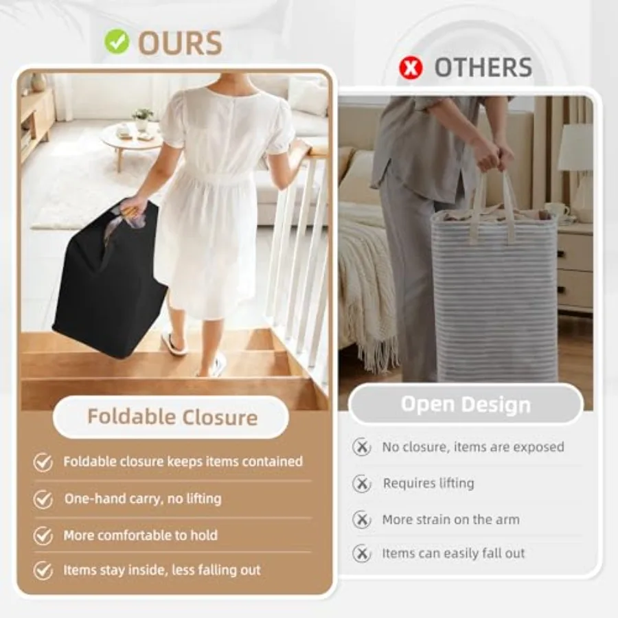 

2-Pack 100L Large Collapsible Laundry Hamper, Waterproof Freestanding Clothes Basket with Bamboo Handles