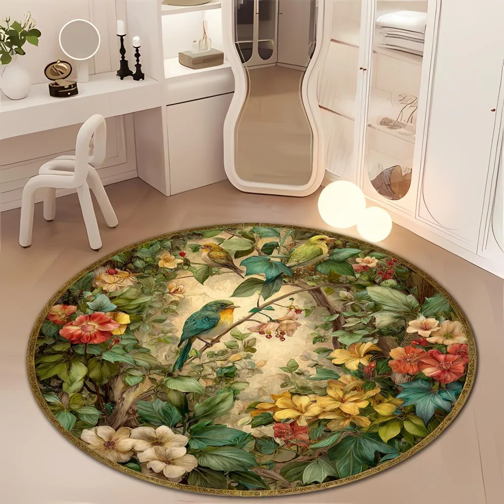 Fox Round Area Rug Celestial Moon Phase Starry Printed Circular Carpets Non Slip Washable Mystic Sofa Bedroom Decor