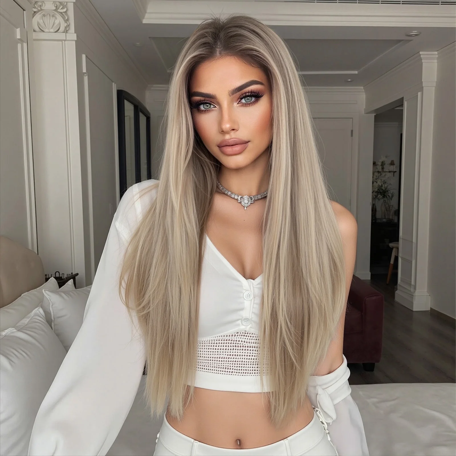 

Byluxurious Highlights Блондинка Гладкая Прямая 28 дюймов 13*6 Парик Фронта Шнурка Длинные Прямые Синтетические Парики Шнурка Высокая температура