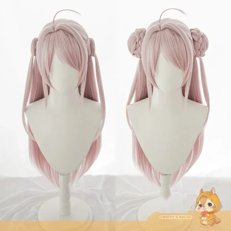 Anime Zhong lanzhu cosplay women long pink hair with buns high temperature resistant Synthet wig Halloween costume acces MN1