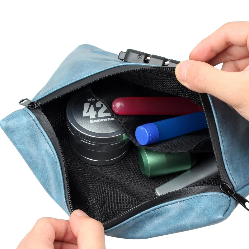 Odor Proof Cigarette Smoking Stash Bag with Lock Tobacco Bag Pouch Case Leather Herb Tobacco Bag Tobacco Smoking Pipe Bag Case