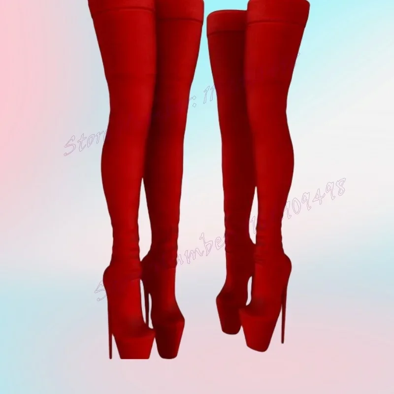 

Red Platform Over The Knee Boots Solid Color Shoes for Women Stilettos High Heels Sexy Lady Shoes 2025 Zapatos Para Mujere