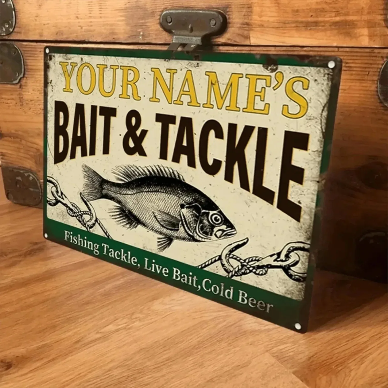 CIFbuy Custom Retro Bait & Tackle Metal Decorative Tag Waterproof Dustproof Personalized Wall Decor Garage Cafe Man Cave Ornamen