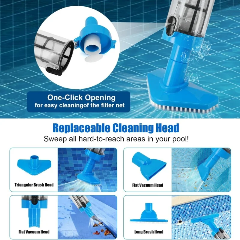 Portable Swimming Pool Vacuum Cleaner With Telescopic Handle, 3-in-1 Cordless Rechargeable Swimming Pool Vacuum Cleaner
