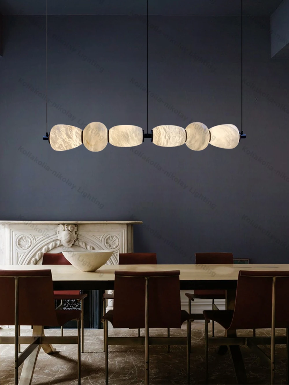 Art Deco Natural Marble Collection Dimmable LED Hanging Lamps Chandelier Alabaster Suspension Luminaire Lampen For Dinning Room