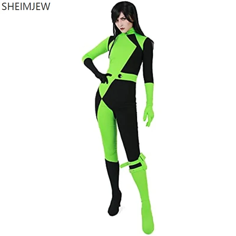 Anime Women's Spicy Girls Tight Role Play Suit Green Splicing Jumpsuit Costume Comic Exhibition Cool Girl Cyber Tight Costume