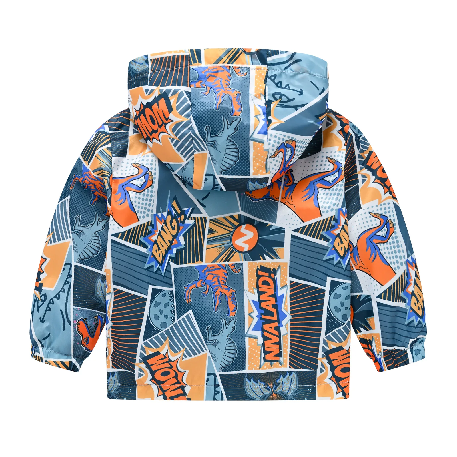 Boys Teen Cute Dinosaur Graphic Print Zipper Hooded Jacket Coat Clothes For Spring Fall