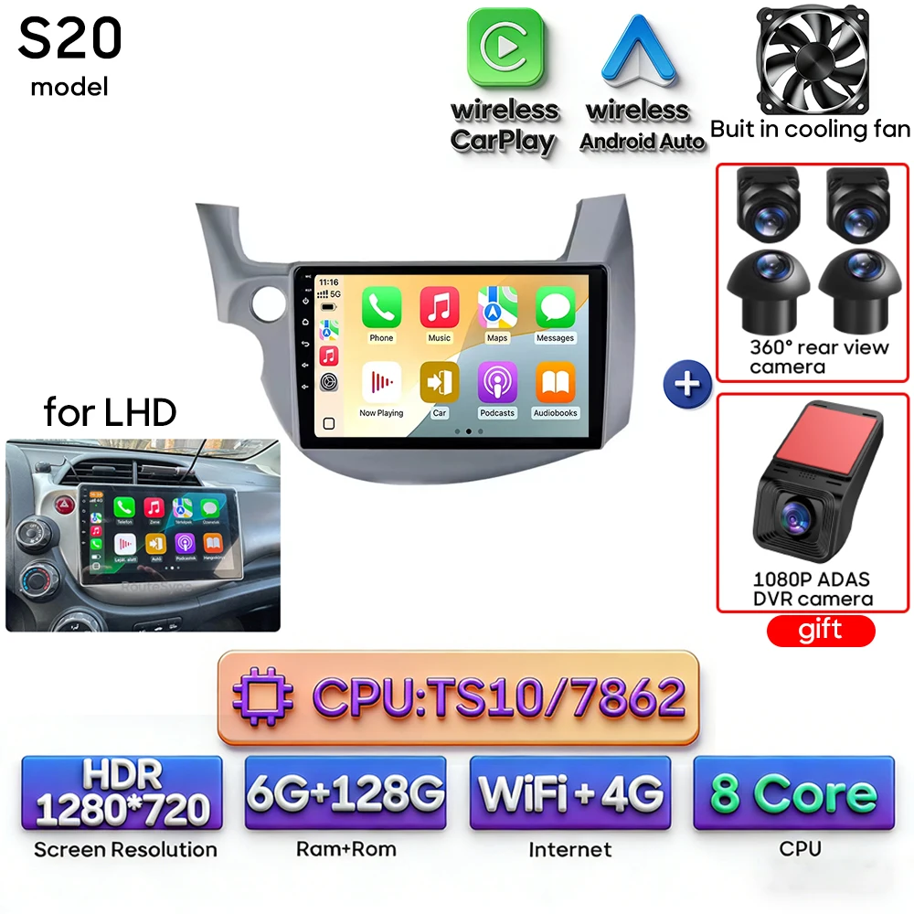 Android 16 For Honda Jazz 2 GG 2008 - 2014 Fit 2 GE GP GE 2007 - 2014 Car Radio Multimedia Video Player GPS Navigation CarPlay image 3