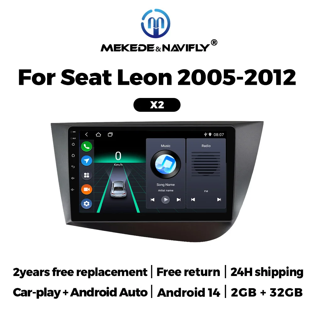 MEKEDE 9''Android Screen Car Radio for Seat Leon 2 MK2 2005 - 2012 Multimedia Player Wireless Carplay Auto GPS Navigation Stereo