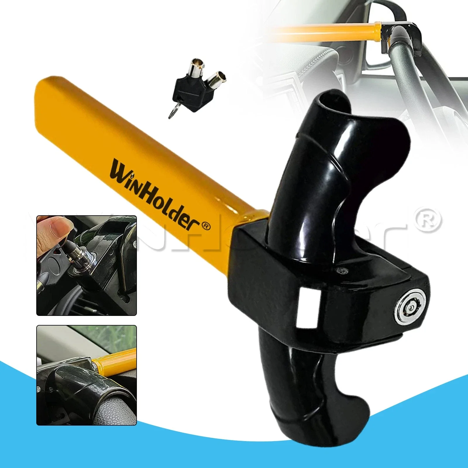 Steering Wheel Lock Anti-Theft Security System Car Truck SUV Auto Club Universal With 2 Keys