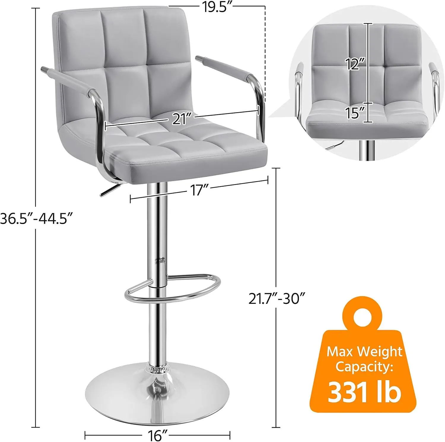 Bart Stools Set of 4, PU Leather Adjustable Barstools with Armrest, Counter Height Stool Chairs with Thickened Seat Cu