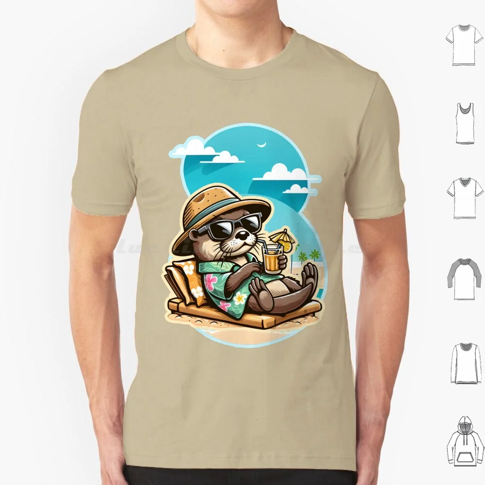Camiseta Otter Chilling On Beach, camiseta fresca de algodón 6xl, nutria, animales lindos, nutria, playa, verano, nutria marina, diversión en el mar, vida salvaje