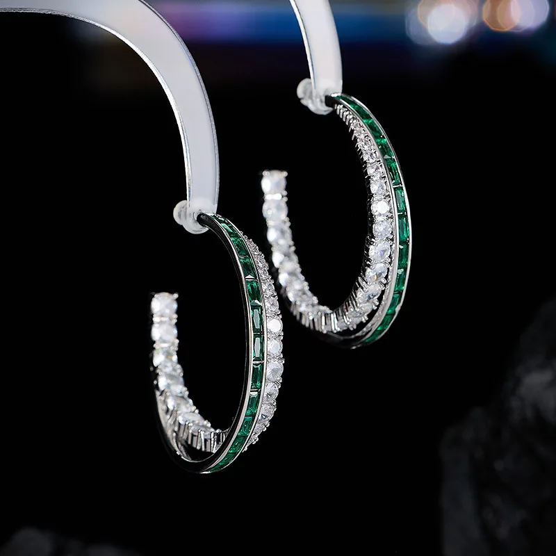 Luxury Red Blue White Zircon Circle Big Hoops Earring for Women High Quality CZ Women Jewelry Wedding Bride Round C Earrings