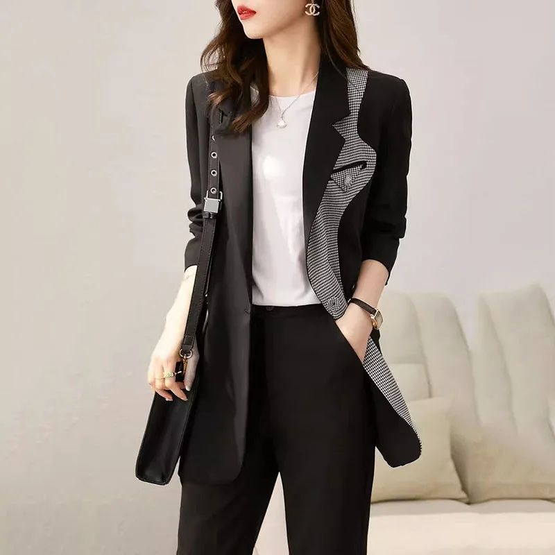 New Female Casual Blazer Color Contrast Splice Suit Jacket Spring Summer Casual Suits Coat Office Professional Women Jackets 4XL