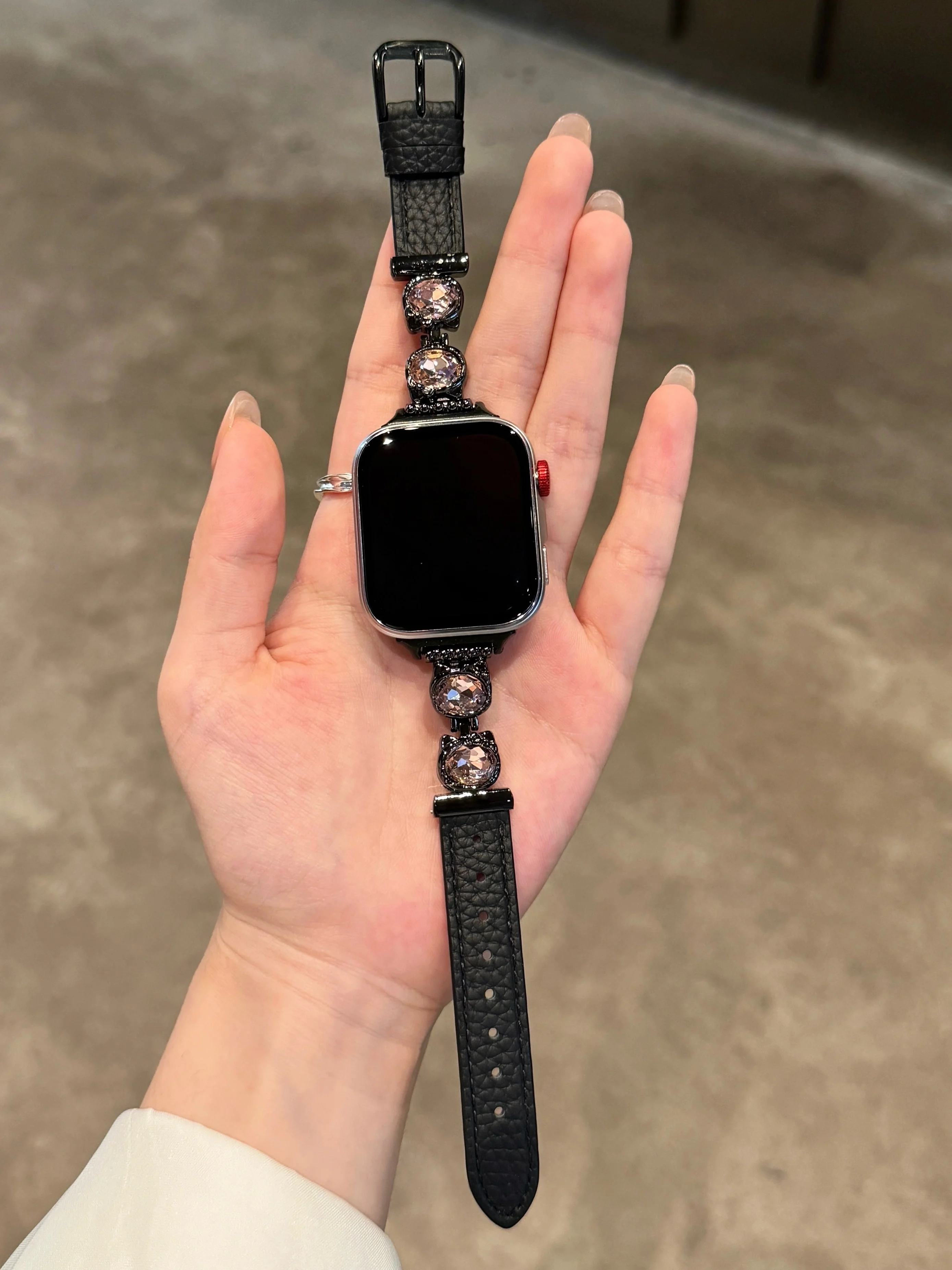 

Diamond encrusted lychee patterned leather suitable for HW Watch Fit3/Fit4 straps and HW Band 8/9/10NFC handmade straps