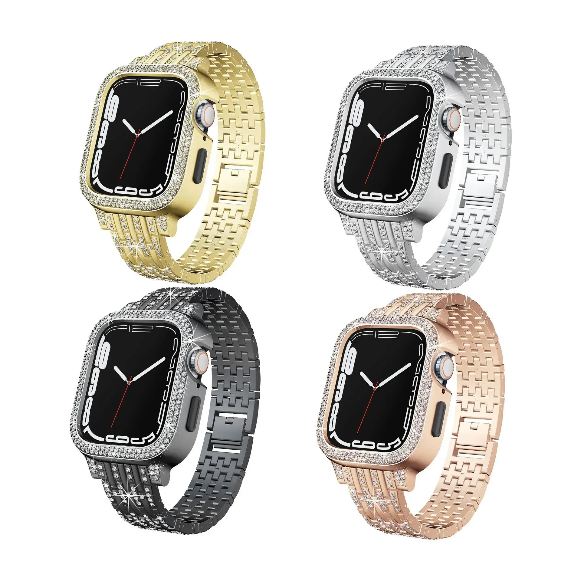 Casing berlian + tali logam untuk Apple Watch, gelang 45mm 41mm 44mm 40mm untuk wanita iWatch 9 8 7 6 5 4 SE cangkang Correa