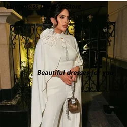 High Neck Cape Sleeves Evening Dress Customized Flower Pleat Floor Length Straight Party Gown Saudi Arab Prom Dress