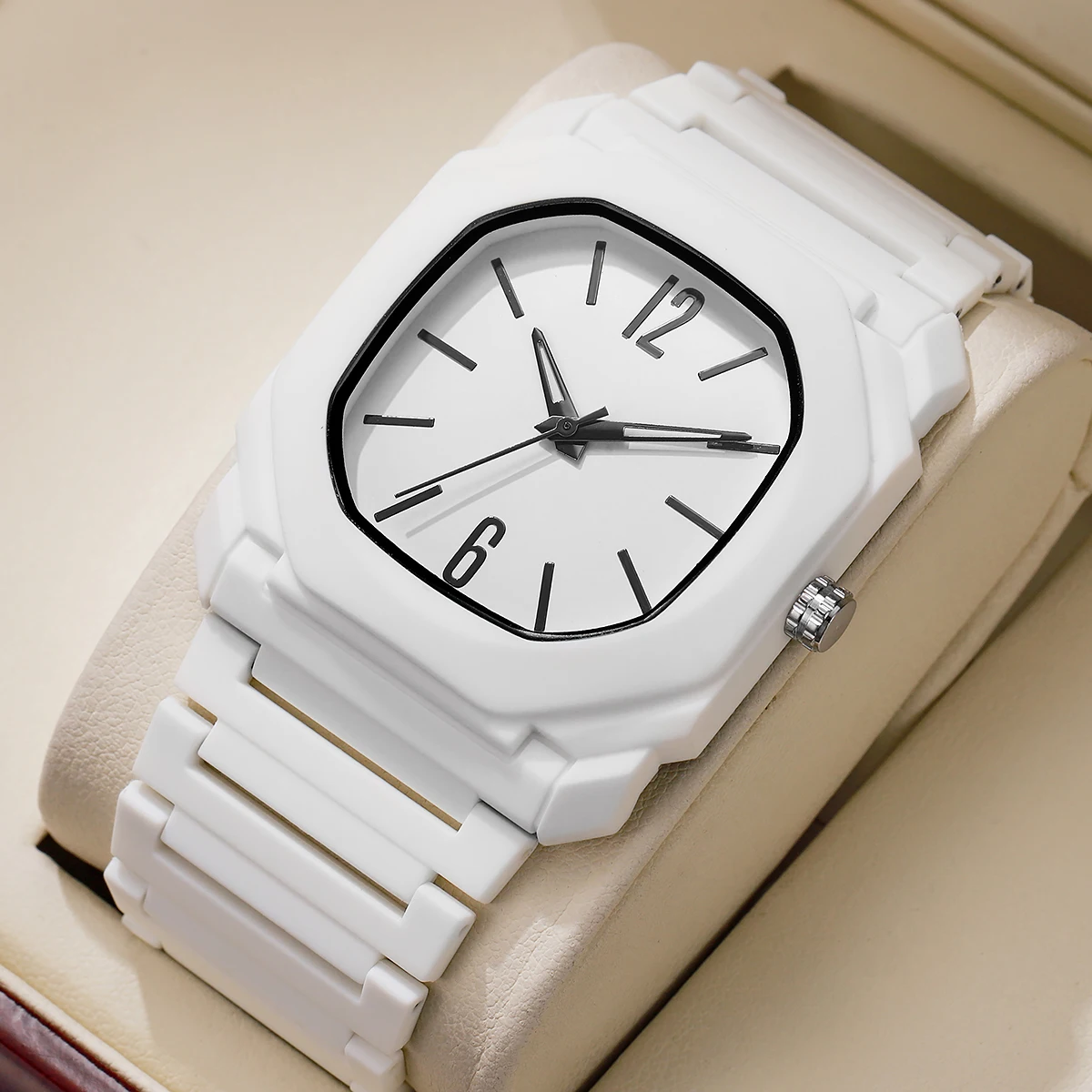 New Men's Watch Simple Black Trendy Male's Fashion Stone Clock Quartz Watches Casual Drip Oil Strap