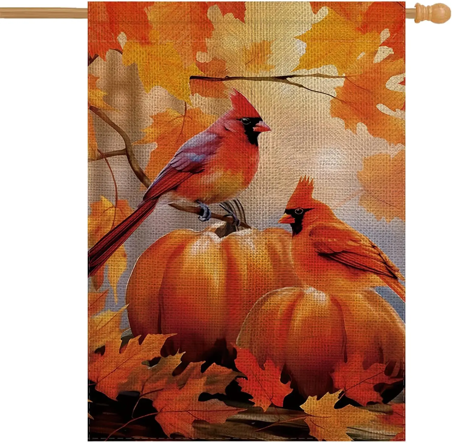 Fall Garden Flag Cardinal Pumpkins Double Sided Vertical Red Birds Flag Autumn Yard Lawn Outdoor Decor 28 x 40 Inch