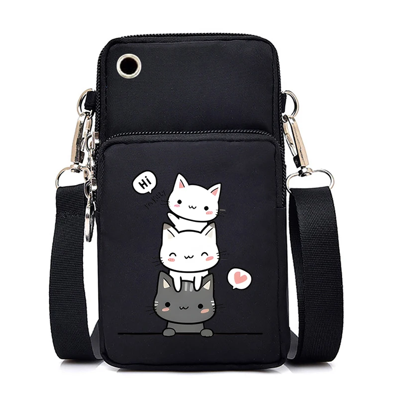 Funny Anime Cat Small Messenger Bag Hanging Neck Coin Purse Vertical Handbag Women Mobile Phone Bags Cartoon Small Crossbody Bag