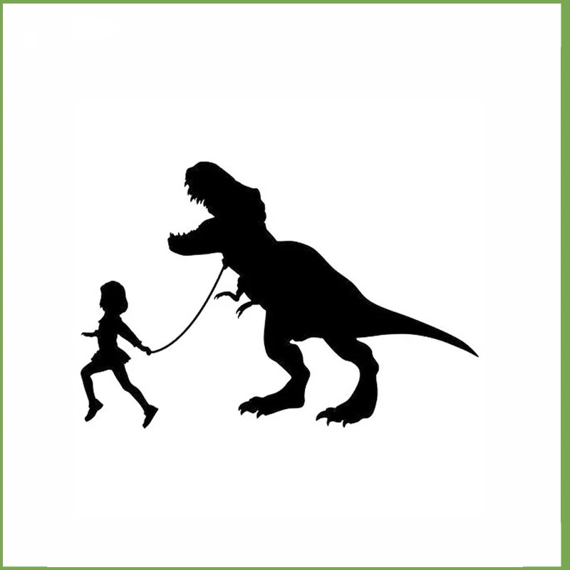 

Girl Leading A T-Rex Dinosaur Car Sticker Waterproof Cover Scratch Decal for Auto Laptop Truck Motorcycle PVC 17cm*11cm